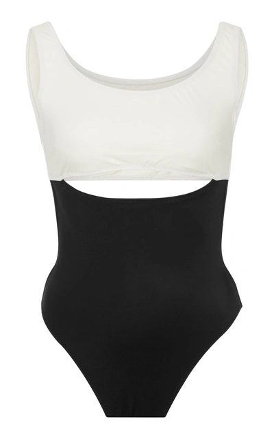 Shop Solid & Striped Swim Team 2018 The Natasha One-piece Swimsuit In Black/white