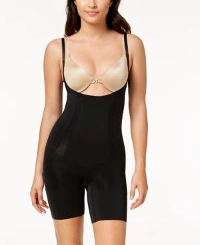 Shop Spanx Oncore Open-bust Mid-thigh Bodysuit In Very Black