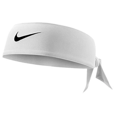 Shop Nike Dri-fit Embroidered Swoosh Training Head Tie In White Polyester