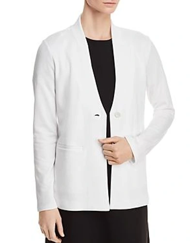 Shop Eileen Fisher Ponte Knit Stand-collar Blazer In White