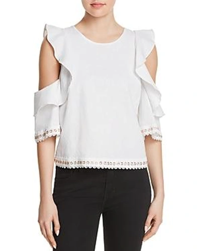 Shop Misa Aline Cold-shoulder Top In White