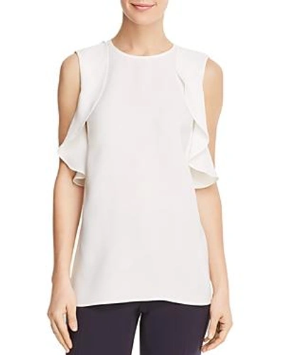 Shop Lafayette 148 Harley Ruffle-sleeve Blouse In Cloud