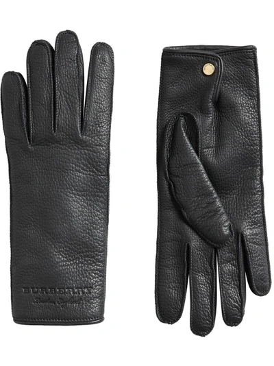Shop Burberry Embossed Logo Gloves - Black