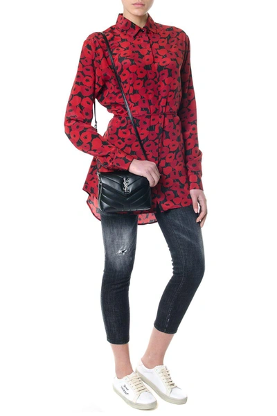 Shop Saint Laurent Silk Black & Red Tulip Printed Shirt In Black-red