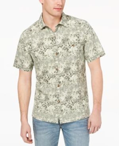 Shop Tommy Bahama Men's Tropical Geo-print Silk Shirt, Created For Macy's In Celery