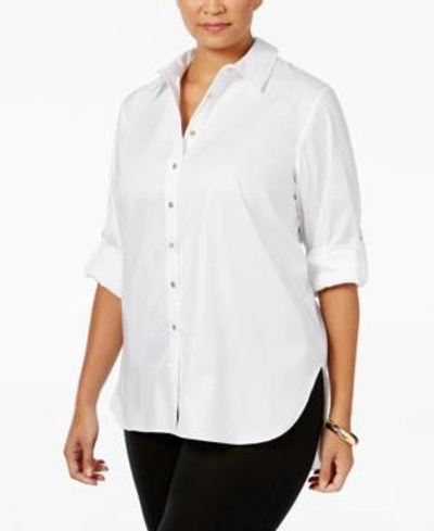 Shop Calvin Klein Plus Size Non Iron Button-front Shirt In White