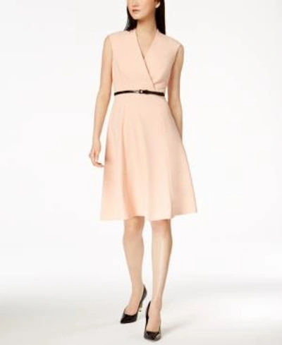 Shop Calvin Klein Belted Fit & Flare Dress In Nectar
