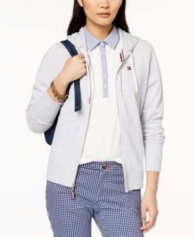 Shop Tommy Hilfiger Embroidered Logo Hoodie, Created For Macy's In Pearl Grey Heather