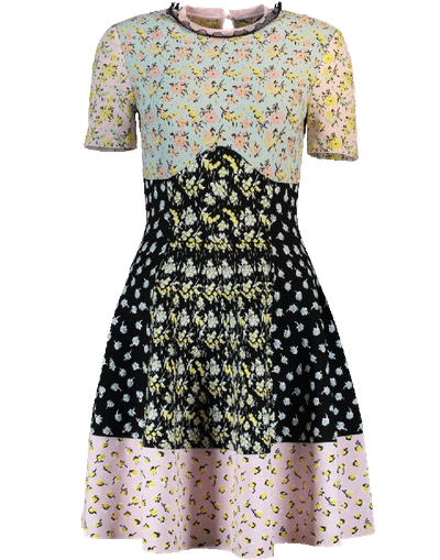 Shop Alexander Mcqueen Floral Print Knit Dress In Blk-pnk
