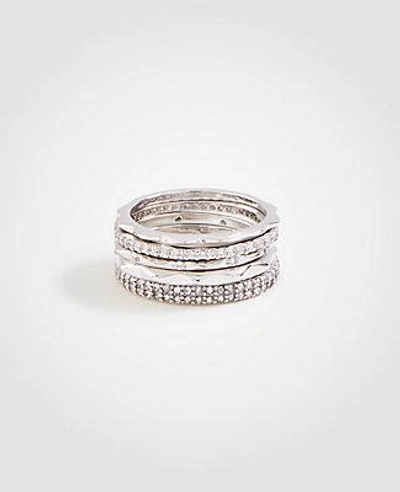 Ann Taylor Crystal Stacked Ring Set In Silver