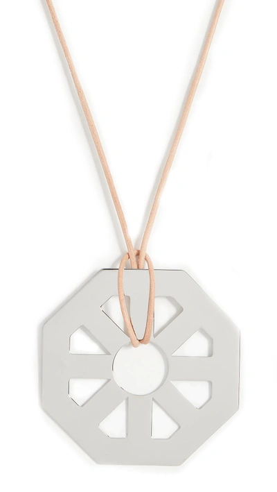 Shop Tory Burch Geo Pendant Necklace In Tory Silver