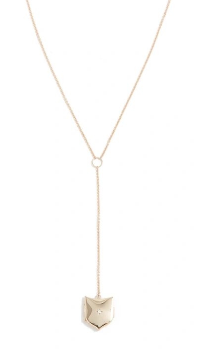 Shop Zoë Chicco 14k Gold Shield Locket Lariat Necklace With Diamond In Yellow Gold