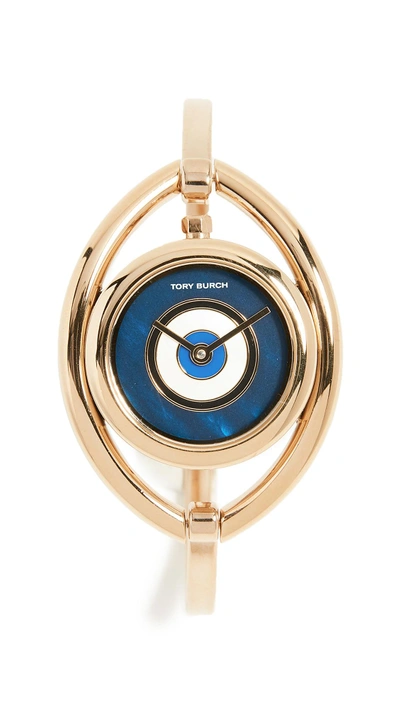 Shop Tory Burch The Evil Eye Bangle Watch, 24mm In Gold/navy
