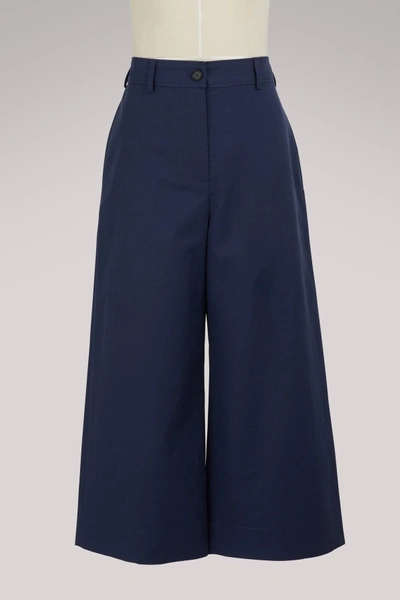 Shop Kenzo Wide Cotton Culotte Pants In Navy Blue