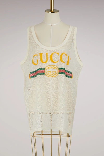 Shop Gucci Logo Tank Top In Ivory