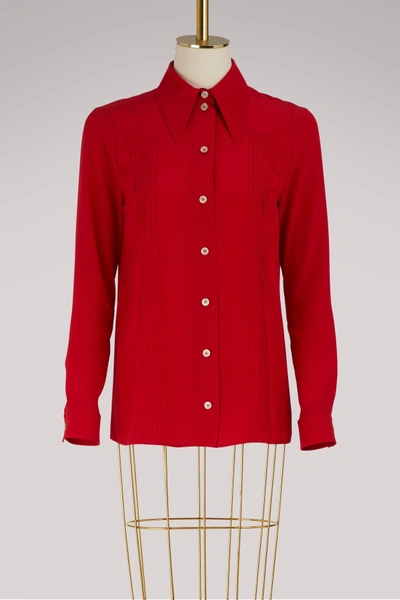 Shop Gucci Silk Shirt In Ibiscus Red