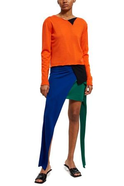 Shop Jw Anderson Opening Ceremony Asymmetric Knit Dress In Carrot 6674788