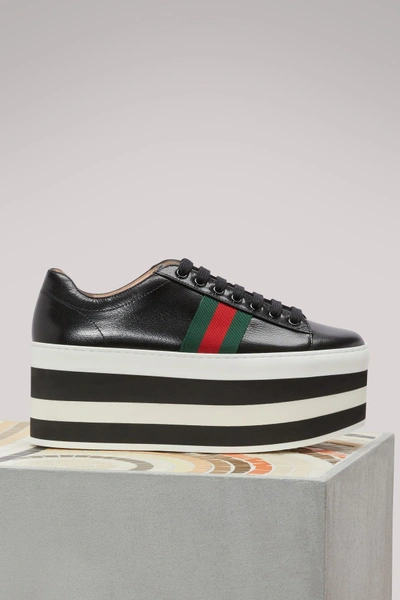 Shop Gucci Leather Platform Sneakers In Black