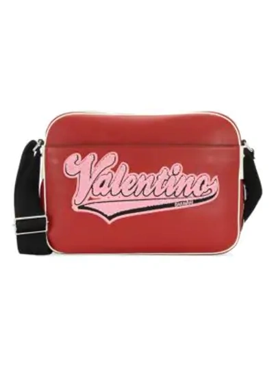 Shop Valentino Logo Crossbody Bag In Red Pink