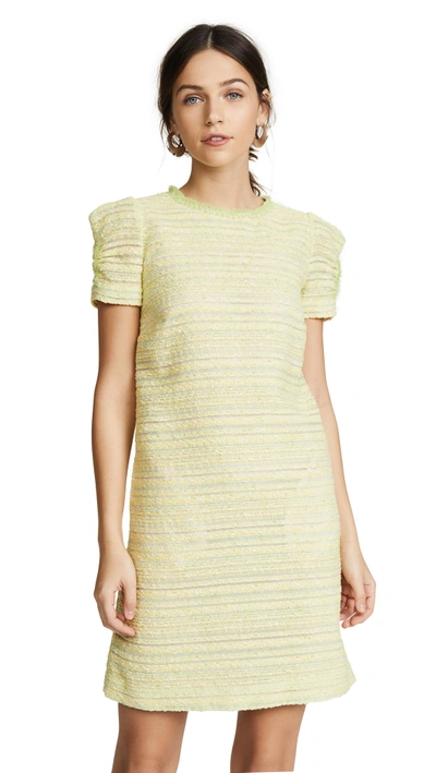 Shop Boutique Moschino Tweed Short Sleeve Dress In Green Stripe