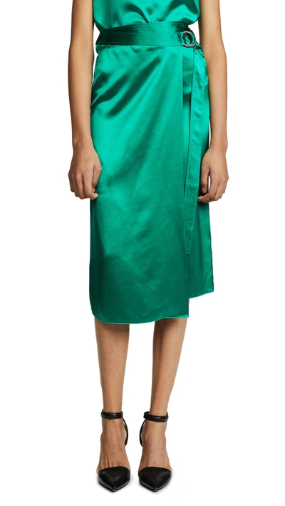 Shop Dion Lee Silk Satin Tie Skirt In Primary Green