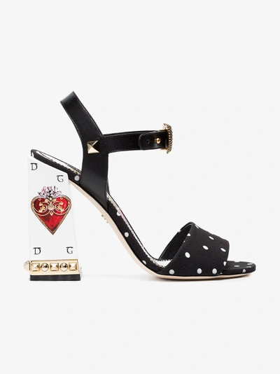 Shop Dolce & Gabbana Black Cady Scared Heart 105 Sandals