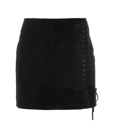 Shop Saint Laurent Black Side Lace-fastened Fitted Skirt