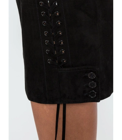 Shop Saint Laurent Black Side Lace-fastened Fitted Skirt