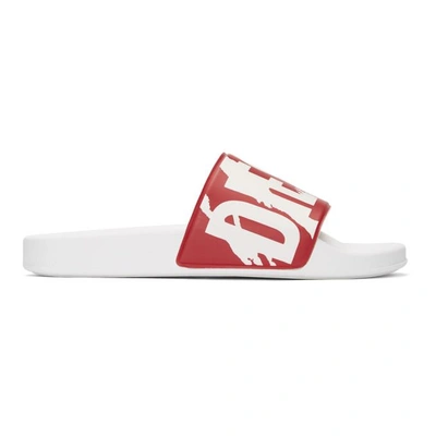 Shop Diesel Red And White Sa-maral Slides In H3878redwht