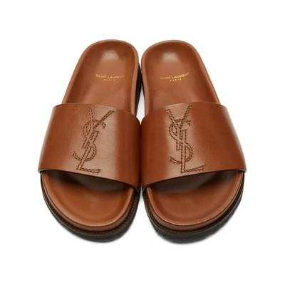 Shop Saint Laurent Brown Jimmy Slide Sandals In 7660 Crml