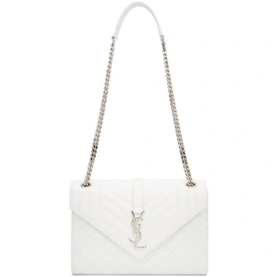 Shop Saint Laurent White Medium Envelope Monogramme Chain Bag In 9011 White