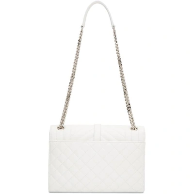Shop Saint Laurent White Medium Envelope Monogramme Chain Bag In 9011 White