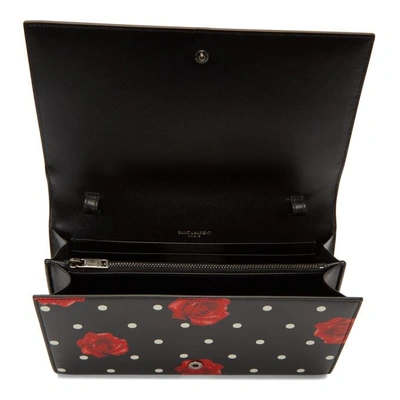 Shop Saint Laurent Black Roses & Polka Dot Chain Wallet Bag