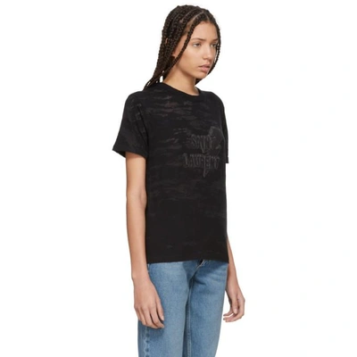 Shop Saint Laurent Black Burn-out Logo T-shirt In 1003 Black