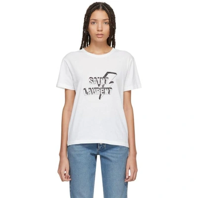Shop Saint Laurent White Logo T-shirt In 9744 Natura