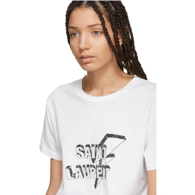 Shop Saint Laurent White Logo T-shirt In 9744 Natura