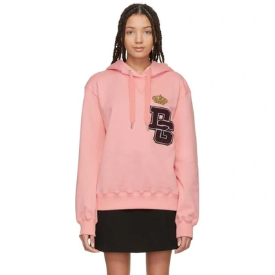 Shop Dolce & Gabbana Dolce And Gabbana Pink Crown Patch Hoodie In F0660 Rosa