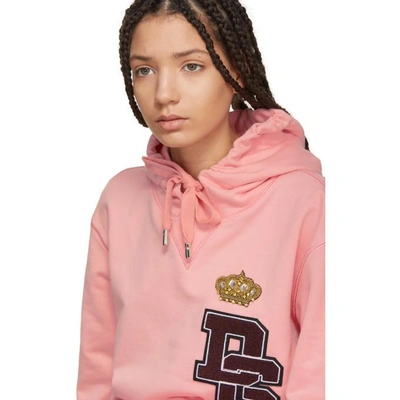 Shop Dolce & Gabbana Dolce And Gabbana Pink Crown Patch Hoodie In F0660 Rosa