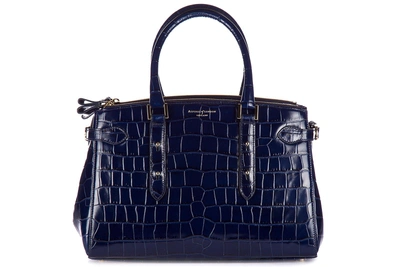 Shop Aspinal Of London Women's Leather Handbag Shopping Bag Purse Brook Street In Blue