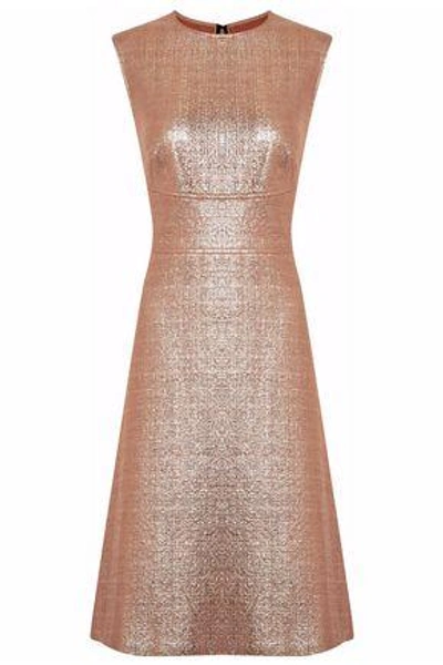 Shop Lela Rose Woman Metallic Cotton-blend Bouclé Dress Copper