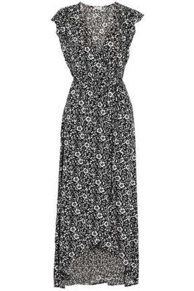 Shop Splendid Woman Asymmetric Wrap-effect Floral-print Gauze Maxi Dress Black