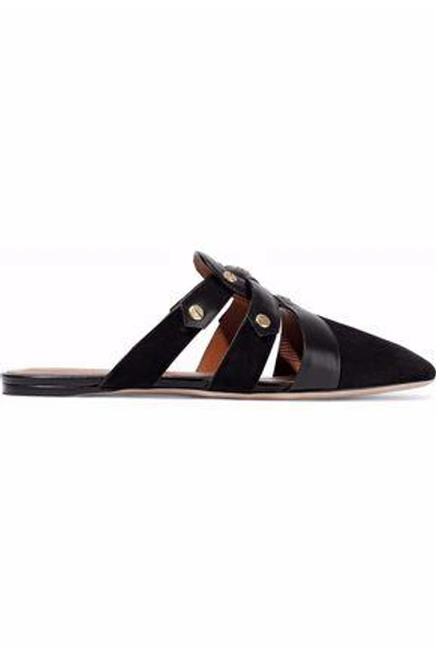 Shop Rosetta Getty Woman Cutout Studded Leather And Suede Slippers Black