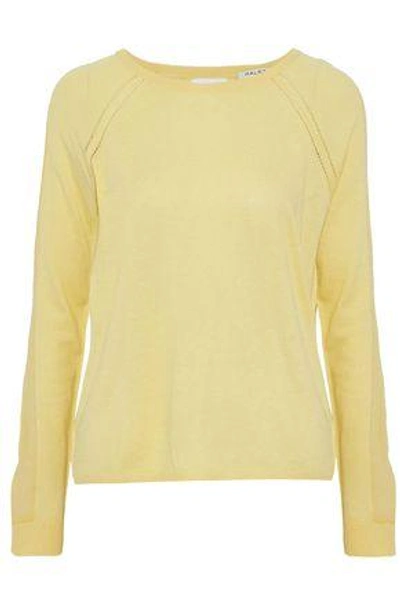 Shop Halston Heritage Woman Chiffon-paneled Cutout Knitted Sweater Pastel Yellow
