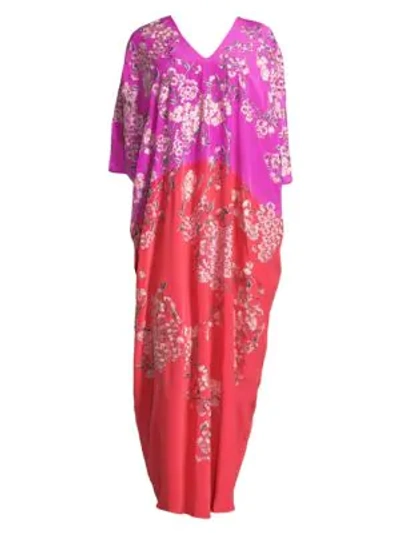 Shop Natori Hana Floral Silk Nightgown In Purple Haze