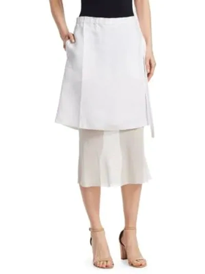 Shop Helmut Lang Linen Layered Midi Skirt In Optic White