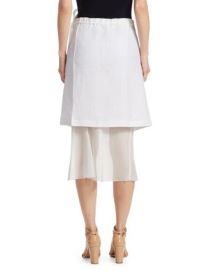 Shop Helmut Lang Linen Layered Midi Skirt In Optic White