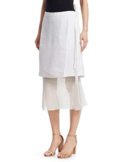 Shop Helmut Lang Linen Layered Midi Skirt In Optic White