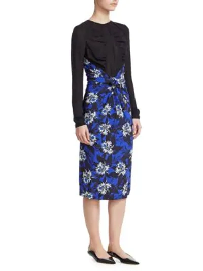 Shop Proenza Schouler Printed Knot Midi Dress In Cobalt White Hibiscus