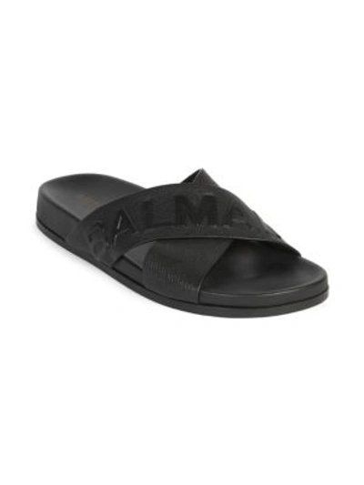 Shop Balmain Logo Cross Sandals In Black