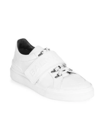 Shop Balmain Low Hiker Strap Leather Sneakers In White